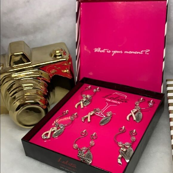 LOLITA Wine Glass Charms Pink Ribbon Edition NIB - Picture 6 of 6